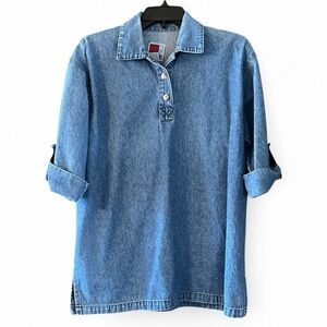 Sunbelt Denim Vintage 1980s Denim Tunic Top 100% Cotton Jean Blouse Size Medium